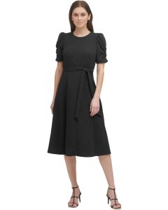 DKNY Womens Knot Sleeve Midi Shirt Dress