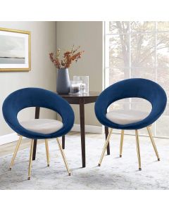 Round Navy Blue Velvet Arm chair Set of 2- Modern 