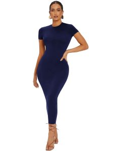 Verdusa Womens Round Neck Cap Sleeve Solid Long P