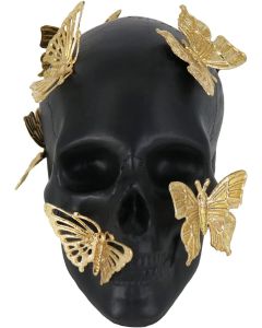 JOOMBE White Skull Statue with Glod ButterflyHall