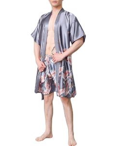 Mens Satin Kimono Robe Summer Luxurious Silk Shor