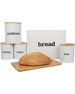 Stainless Steel Bread Box 8pc Set w Bamboo Cutting