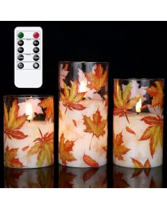 GenSwin Glass Maple Leaf Flameless Candles with Re