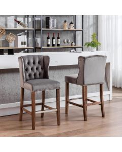 Bar Stools Set of 2 Velvet Chairs Upholstered with